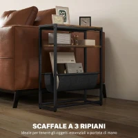 HOMCOM Tavolino Stretto, Tavolino Industriale con 3 Ripiani, Porta Riviste a Forma di V, Comodino per Soggiorno, Piccoli Spazi, Marrone Rustico(m-4)