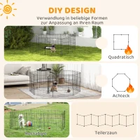 PawHut Haustierlaufstall, Spielgehege für Welpen und kleine Hunde, mit Tür, Indoor- und Outdoor-tauglich, 61 cm, Schwarz(m-4)