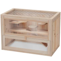 PawHut Houten knaagdierenkooi kooi muizenkooi ratten chinchillakooi klein huisdier 60 x 35 x 42 cm(m-10)
