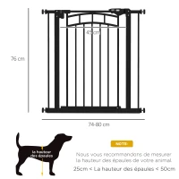 PawHut Barreira de segurança para cães barreira de escada extensível dupla trava 74-80 x 76 cm preto(m-3)