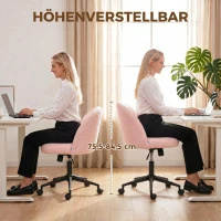 HOMCOM Draaibare bureaustoel van teddy-fleece, in hoogte verstelbaar, met wielen, comfortschuim, roze(m-6)