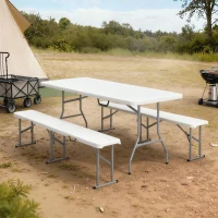 Outsunny Ensemble table pliante et bancs de pique-nique 180 cm avec poignées de transport, blanc(m-2)