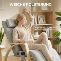 HOMCOM Schaukelstuhl mit Massage, Heizung, Kopfstütze & Fußstütze, Samtbezug, Relaxsessel, Hellgrau(m-6)