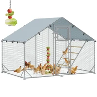 PawHut Enclos poulailler extérieur parc grillagé 6 m² avec perchoir et mangeoire acier galvanisé Ø25mm 300x200x195cm argent(m-11)