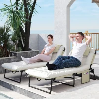 Outsunny Lot de 2 transats bains de soleil pliable avec dossier inclinable 4 positions - appui-tête et matelas épais beige(m-2)