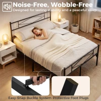 HOMCOM 4ft6 Double Bed Frame with Headboard and Footboard, Metal Platform Bed Frame with 32 cm Underbed Storage, Black(m-4)