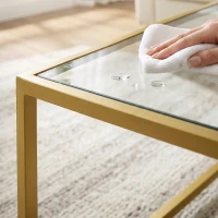 HOMCOM 2 Mesas de Centro Cuadradas Mesas Nido Modernas con Tablero de Vidrio Templado y Estructura Metálica 75x75x42 cm Dorado(m-11)