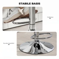 HOMCOM Scaun de Bar Reglabil, Șezut Extra Large Rotativ din Piele Ecologică PU, Gri(m-6)