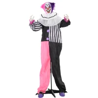 HOMCOM Griezel-Clown Halloween Decoratie, beweegbaar, Lachfunctie, Roze+Paars(m-10)