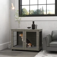 PawHut Gaiola para cão 2 em 1 mesa de apoio com almofada de pelúcia removível porta com fecho 100 x 60 x 73,5 cm cinza(m-6)