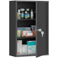 kleankin Wand-Medizinschrank, Badezimmerschrank mit 3 Regalböden, 2 Schlüsseln, 40 x 18 x 60 cm, Schwarz(m-12)