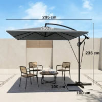 Outsunny Ombrellone da Giardino a Sbalzo 2.5x2.5 m con Manovella, Inclinabile e Girevole con Copertura, Grigio(m-3)