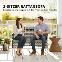 Outsunny 2-Sitzer Rattan Gartensofa PE-Rattan Outdoor-Terrassen-Sofa mit Polster, Anti-Rutsch-Matten, Stahlrahmen, Hellgrau(m-4)