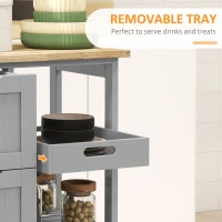 HOMCOM Rolling Kitchen Island Cart, Bar Serving Cart, Compact Trolley on Wheels with Wood Top, Shelves & Drawers, Grey(m-5)