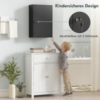kleankin Wand-Medizinschrank, Badezimmerschrank mit 3 Regalböden, 2 Schlüsseln, 40 x 18 x 60 cm, Schwarz(m-4)