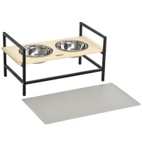 PawHut Comedouro elevado duplo para cães com 2 tigelas removíveis em aço, altura ajustável 11/21,5/32 cm e 1 tapete(m-1)