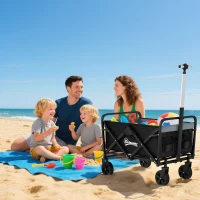 Outsunny Carro de Jardín Plegable con 4 Ruedas Longitud y Ángulo del Mango Ajustables Capacidad 70 L 77x50x63-93 cm Negro(m-10)