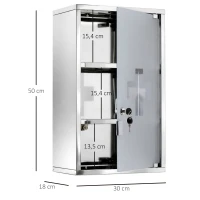 HOMCOM Armoire à pharmacie murale à 3 niveaux en acier inoxydable avec porte verrouillable en verre avec 2 clés(m-3)