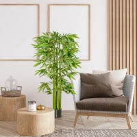 HOMCOM Bambou Artificiel XL 1,60H m 975 Feuilles denses réalistes Pot Inclus Noir Vert(m-10)