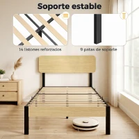 HOMCOM Estructura de Cama 90x200 cm con Cabecero y Piecero Base de Colchón con Space de Almacenamiento(m-4)