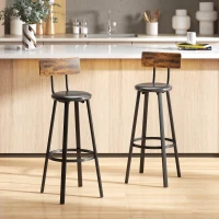 HOMCOM Barhocker 2er Set Tresenhocker Barstuhl mit Fußstütze, Rückenlehne, 75,5 cm Sitzhöhe für Küche & Theke Rustikal Braun(m-2)