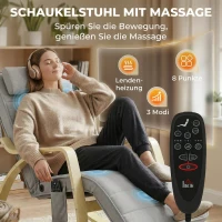 HOMCOM Schaukelstuhl mit Massage, Heizung, Kopfstütze & Fußstütze, Samtbezug, Relaxsessel, Hellgrau(m-4)
