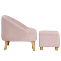 HOMCOM Poltrona infantil com otoman para crianças de 3 a 5 anos Design fofo Aspecto veludo 51 cm x 51 cm x 50 cm Rosa(m-4)