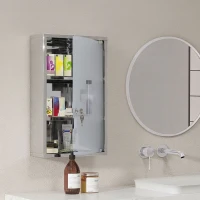 HOMCOM Armoire à pharmacie murale à 3 niveaux en acier inoxydable avec porte verrouillable en verre avec 2 clés(m-2)