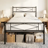 HOMCOM 3ft Single Bed Frame with Headboard and Footboard, Metal Platform Bed Frame with 32 cm Underbed Storage, Black(m-2)