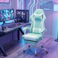 HOMCOM Silla Gamer con Lumbar Masaje Vibración Reclinable 155° Altura Ajustable Reposacabezas y Reposapiés Retráctil Azul(m-10)