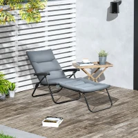 Outsunny Bain de soleil pliable transat inclinable 6 positions avec matelas + accoudoirs acier polyester gris(m-2)