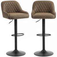 HOMCOM 2er-Set Barhocker, hohe Küchenhocker mit drehbarem Sitz und höhenverstellbar, Dunkelbraun(m-8)