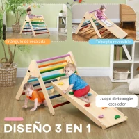 AIYAPLAY Triángulo de Escalada de Madera 3 en 1 con Rampa para Deslizarse o Escalar 147x64,5x63 cm Multicolor(m-4)