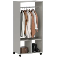 HOMCOM Dulap cuier poliță 2 nișe cuier 4 roți pivotante dim. 60L x 40l x 128H cm gri(m-7)