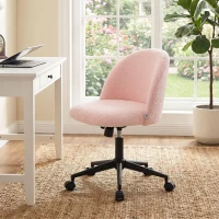 HOMCOM Draaibare bureaustoel van teddy-fleece, in hoogte verstelbaar, met wielen, comfortschuim, roze(m-9)