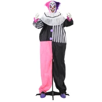 HOMCOM Griezel-Clown Halloween Decoratie, beweegbaar, Lachfunctie, Roze+Paars(m-1)