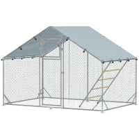 PawHut Enclos poulailler extérieur parc grillagé 6 m² avec perchoir et mangeoire acier galvanisé Ø25mm 300x200x195cm argent(m-12)