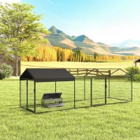 PawHut Enclos Poulailler Extérieur, Couverture Imperméable, 2 Portes Latérales, pour 3-5 Poules, 3x1x1m, Acier, Noir(m-2)
