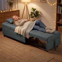 HOMCOM Fauteuil convertible 1 place fauteuil lit avec dossier réglable, siège rembourré et oreiller, gris(m-8)