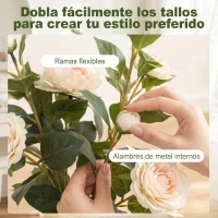 HOMCOM Planta Artificial de Camelia 65cm Árbol Artificial en Maceta con Flores de Seda Realistas 116 Hojas Efecto Musgo Blanco(m-6)