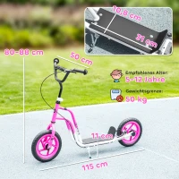 AIYAPLAY Trotinete Infantil com Guiador Ajustável Rodas Grandes Suporte de Estacionamento Travão de Mão para Crianças de 5-12 Anos Rosa(m-3)