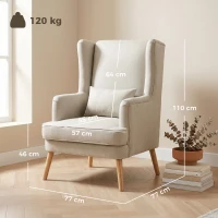 HOMCOM Fauteuil d'appoint, fauteuil aspect lin, dossier haut, assise large, coussin lombaire, Beige(m-3)
