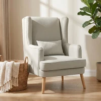 HOMCOM Fauteuil d'appoint, fauteuil aspect lin, dossier haut, assise large, coussin lombaire, Beige(m-5)