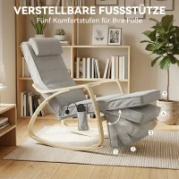 HOMCOM Schaukelstuhl mit Massage, Heizung, Kopfstütze & Fußstütze, Samtbezug, Relaxsessel, Hellgrau(m-5)