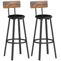 HOMCOM Barhocker 2er Set Tresenhocker Barstuhl mit Fußstütze, Rückenlehne, 75,5 cm Sitzhöhe für Küche & Theke Rustikal Braun(m-12)