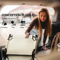 Outsunny Lot de 2 transats bains de soleil pliable avec dossier inclinable 4 positions - appui-tête et matelas épais beige(m-5)