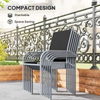 Outsunny 7 Piece Outdoor Garden Dining Set with Table and 6 Stackable Chairs, Steel Frame, Tempered Glass Top, Mesh Seats, Black(m-6)