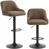 HOMCOM Juego de 2 Taburetes de Bar Taburetes Altos para Cocina con Asiento Giratorio y Altura Regulable Marrón Oscuro
