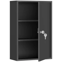 kleankin Wand-Medizinschrank, Badezimmerschrank mit 3 Regalböden, 2 Schlüsseln, 40 x 18 x 60 cm, Schwarz(m-1)