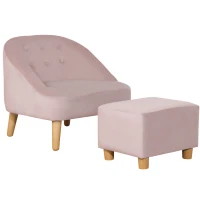 HOMCOM Poltrona infantil com otoman para crianças de 3 a 5 anos Design fofo Aspecto veludo 51 cm x 51 cm x 50 cm Rosa(m-1)